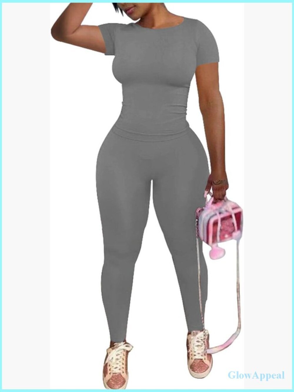 2 Piece Workout Set Short Sleeve Top Jogger Leggings Track Suits
